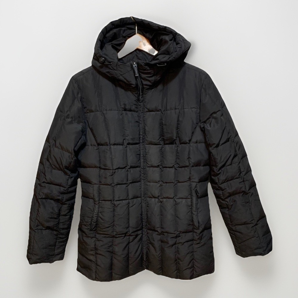 Calvin Klein Puffer Jacket Small Black Quilted Hooded Down Fill Minimalist Chic